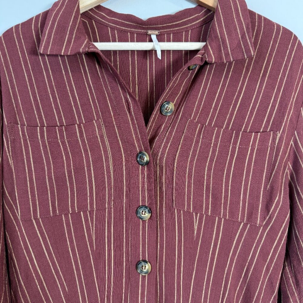 Free People Rust Stripe Midi Shirt Dress - Picture 7 of 15